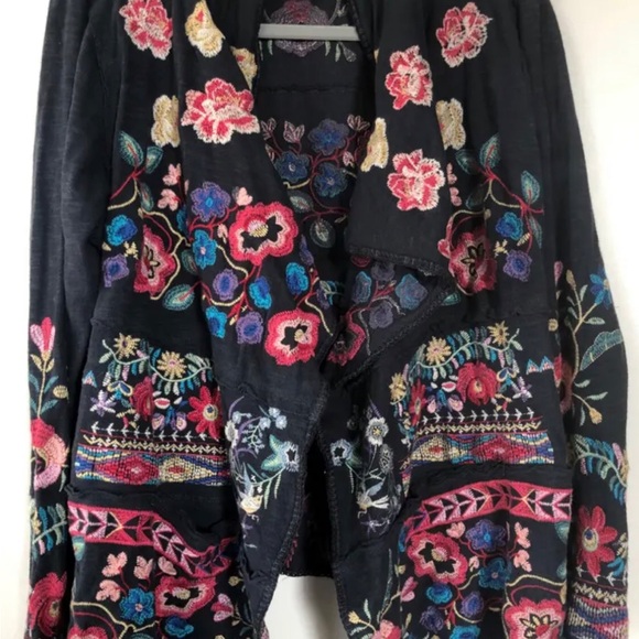 Johnny Was Biya floral Embroidered Cardigan Boho duster Klori wrap Size S - Picture 2 of 8